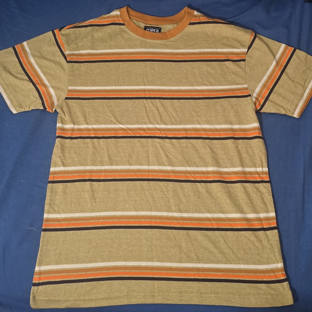 Men's Striped Tan and Orange Shirt
